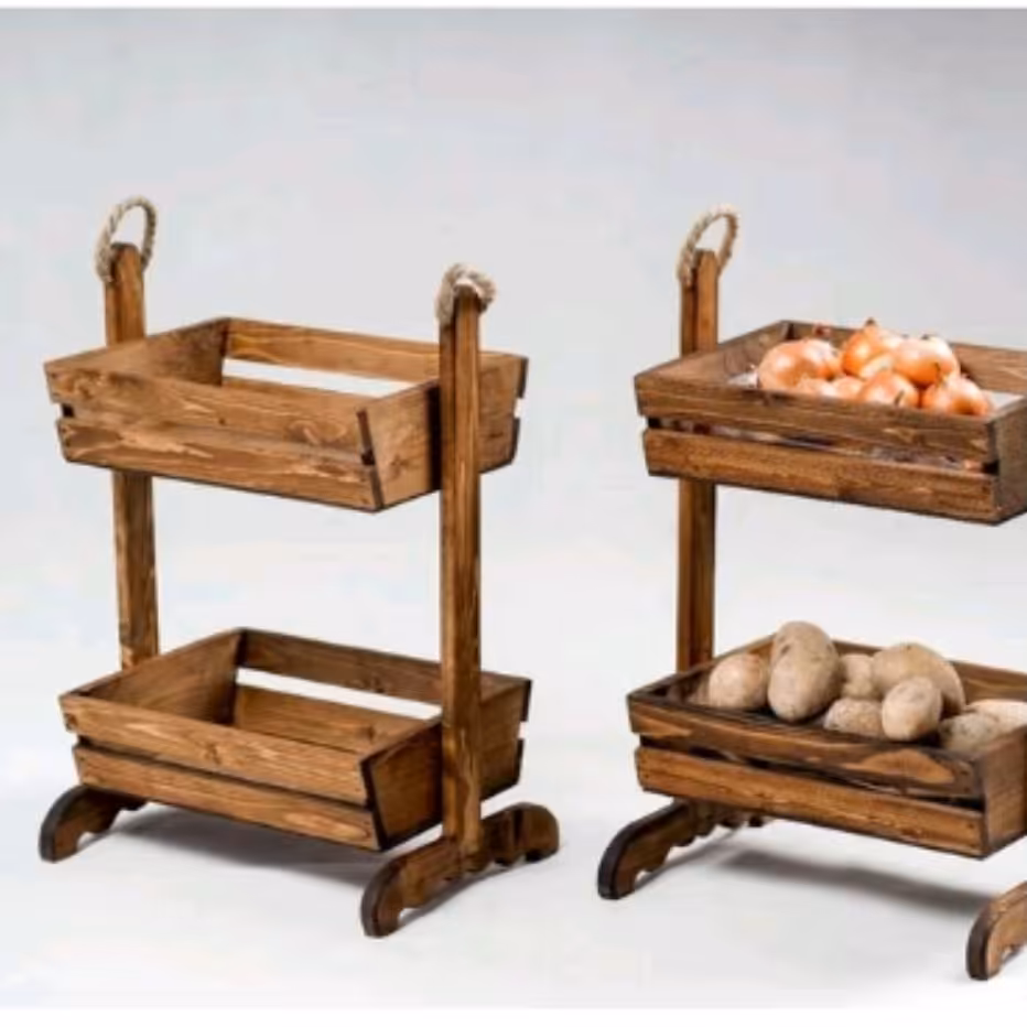 استند دو طبقه سیب زمینی و پیاز چوبی چوب روس رنگ قهوه ای تیره ضد آب 