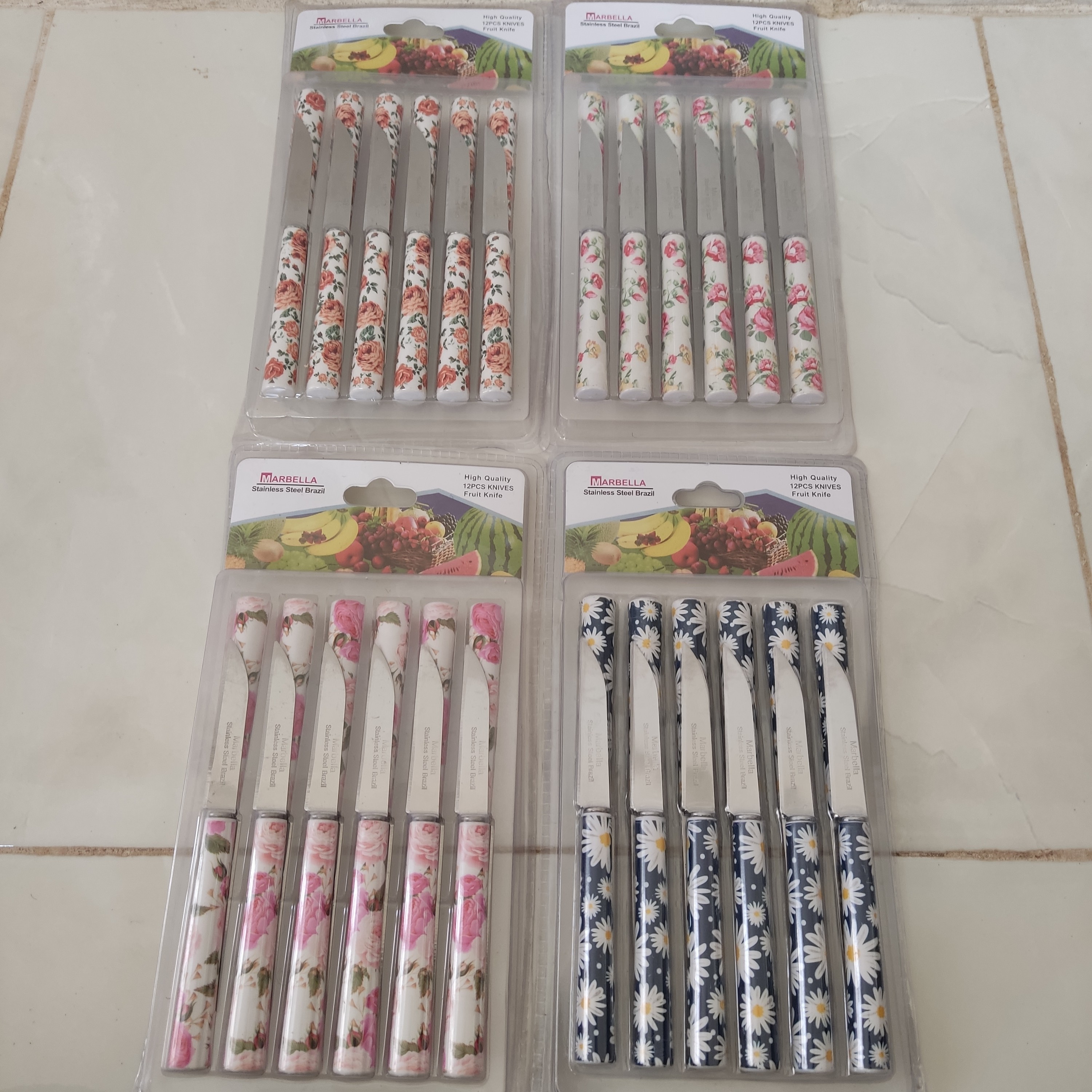 کاردمیوه خوری بسته 12 تایی مارک ماربلا (Marbella) طرح سرامیکی جنس عالی . چاقو  میوه خوری.  