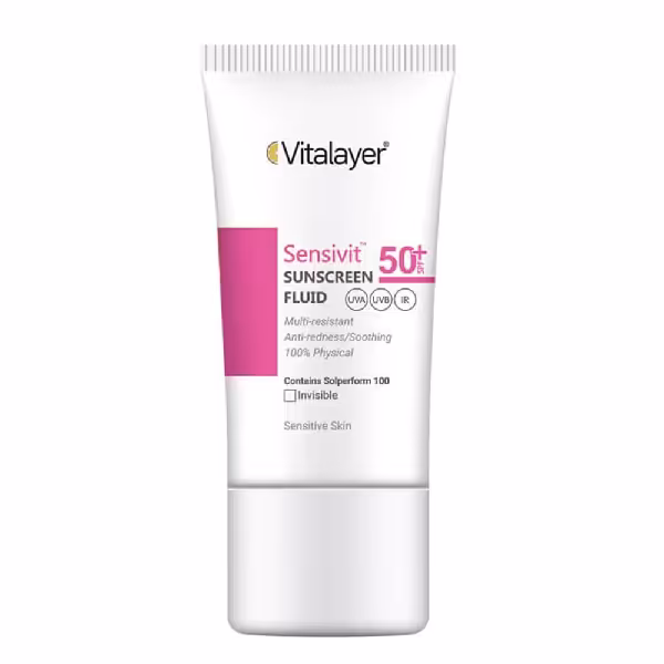 فلوئید ضد آفتاب بی رنگ ویتالیر spf 50 مناسب پوست های حساس حجم 50 میلی لیتر