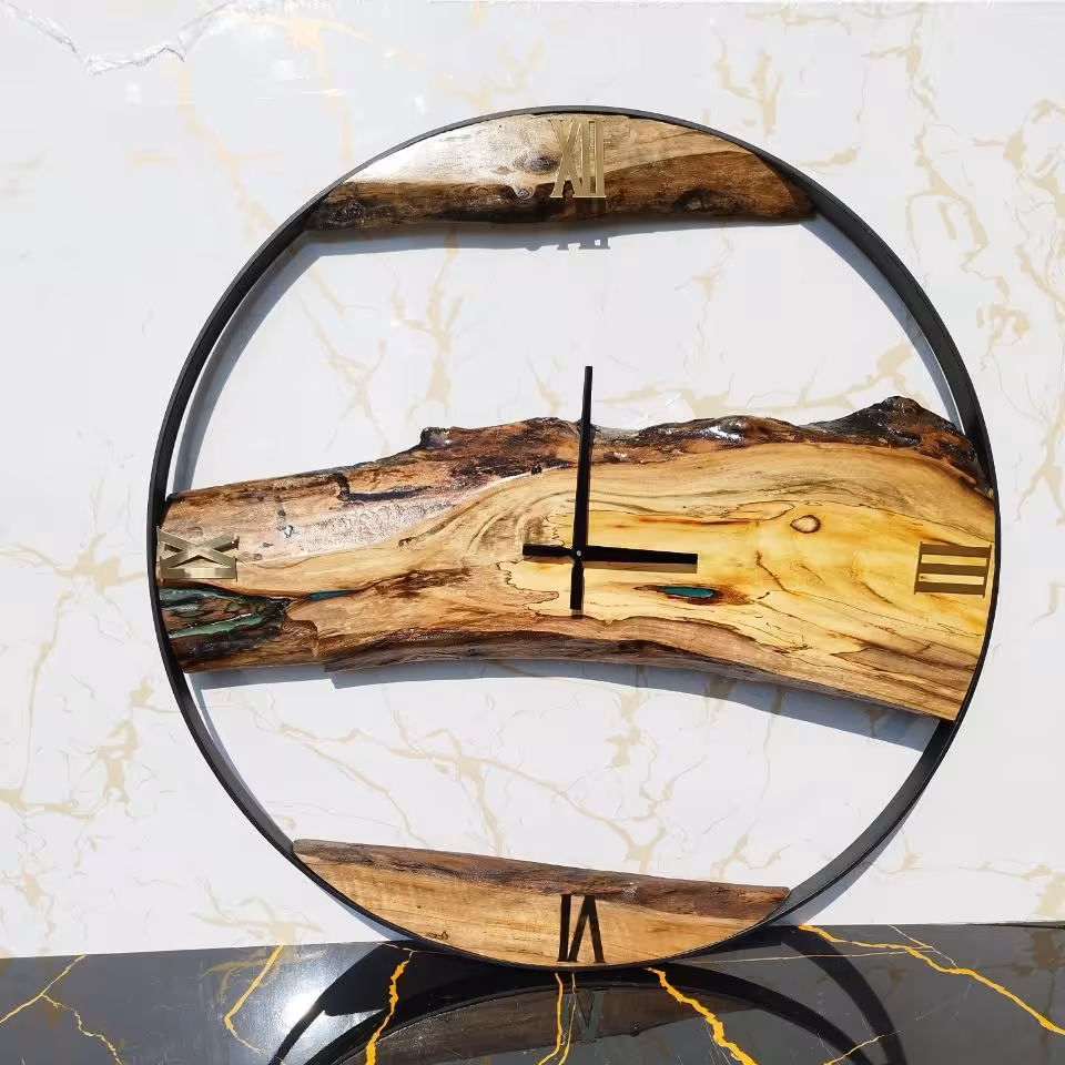 ساعت دیواری چوبی (رینگ فلزی) موتور تایوانی آرامگرد