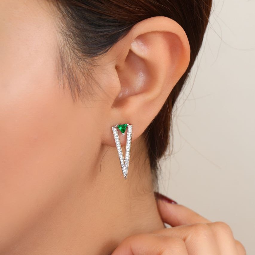 گوشواره مثلثی با نگین سوارسکی ژوپینگ رنگ ثابت و ضدحساسیت