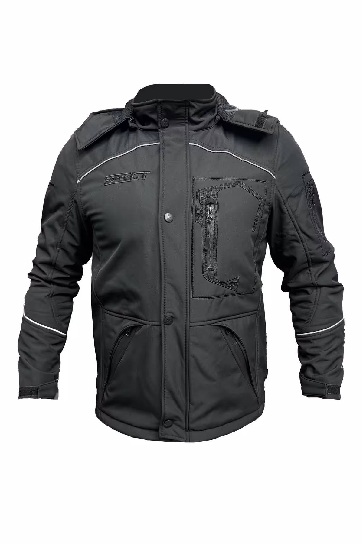 کاپشن موتورسوار مشکی مردانه FORTE GT 1084 BABIL محافظت کامل 4 فصل زمستان SOFTSHELL MOTORCYCLE COAT S BEDIUM motosergen