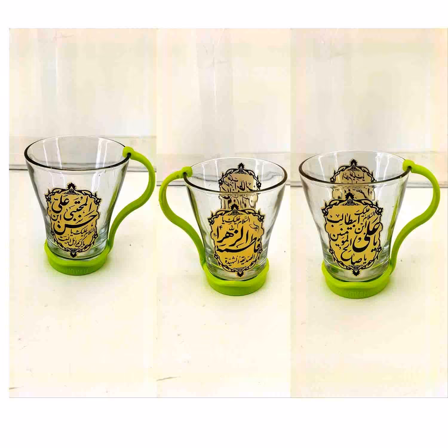 102789-لیوان شیشه ای شفاف نوجوان-قطر دهانه 8 ارتفاع 9.5 دسته پلاستیکی رنگی جدا