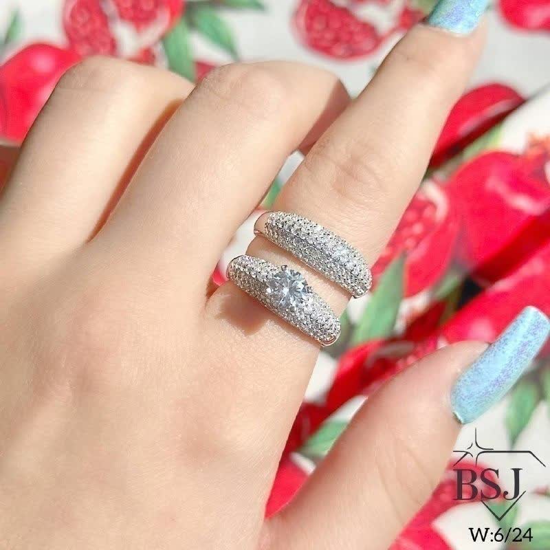 حلقه و پشت حلقه نقره میکرو  با عیار 925 آبکاری طلاسفید کیفیت درجه 1