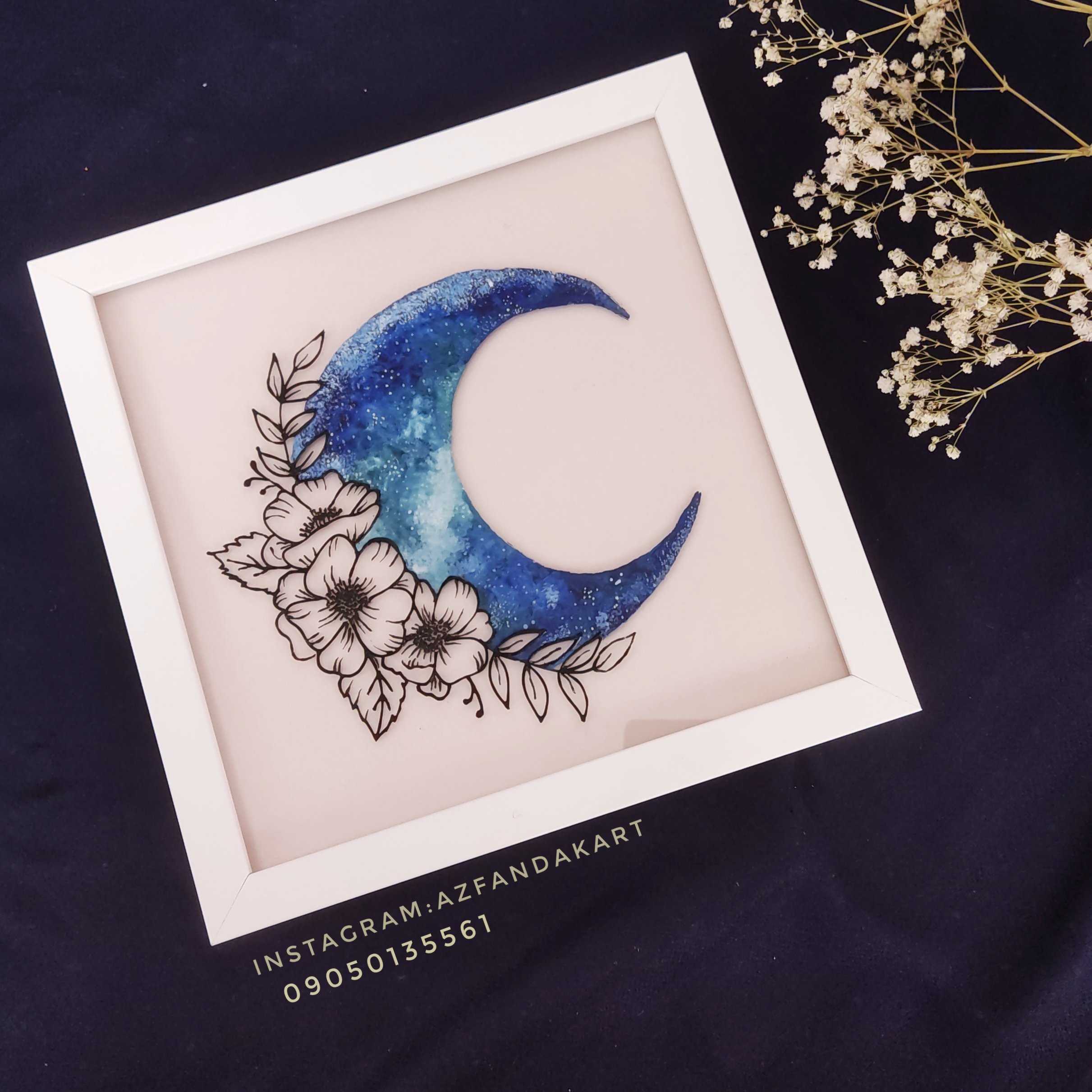 تابلو ویترای مینیمال ماه کهکشانی ابعاد 25 در 25