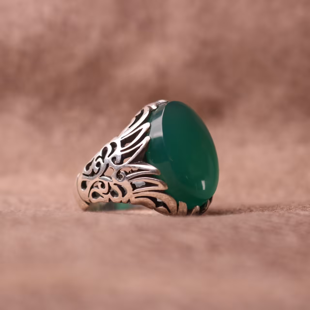 انگشتر مردانه عقیق سبز معدنی طبیعی تراش یمن رکاب نقره بهترین عیار 925 