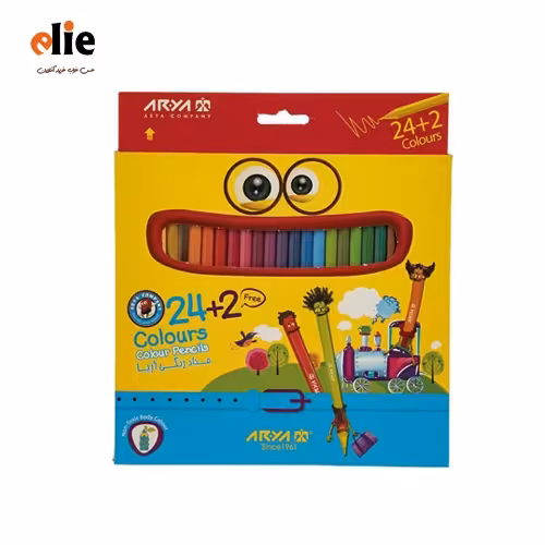 مداد رنگی 24 رنگ آریا جعبه مقوایی طرح A021