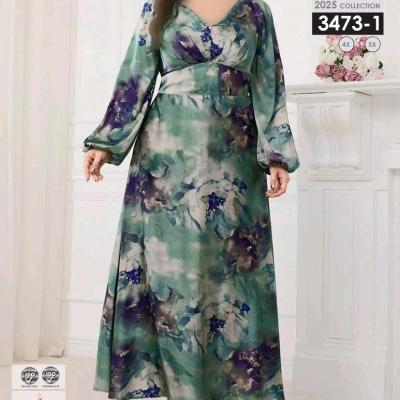 پیراهن بلند بیگ سایز کرپ حریر 3473