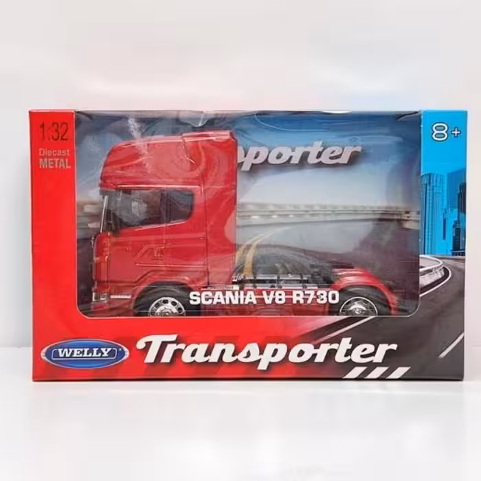 ماکت کشنده فلزی اسکانیا V8 R730 سایز بزرگ ویلی  اتاق بلند رنگ زرشکی welly 
