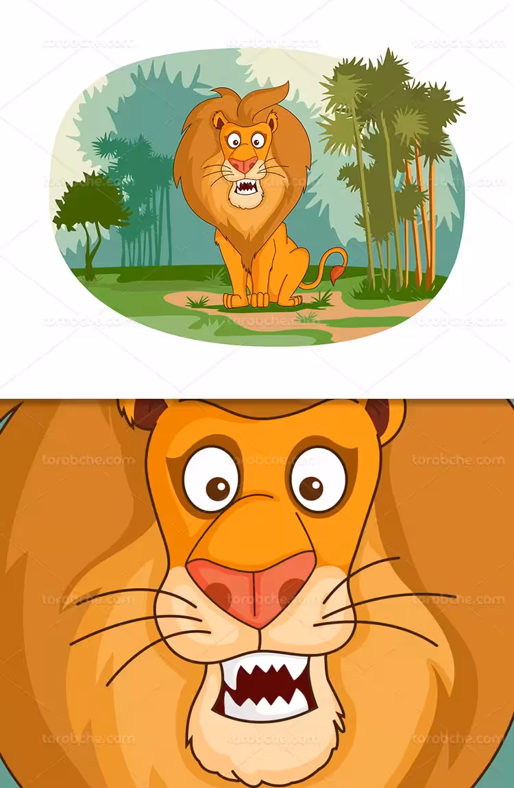 وکتور شیر جنگل کودکانه | گرافیک با طعم تربچه