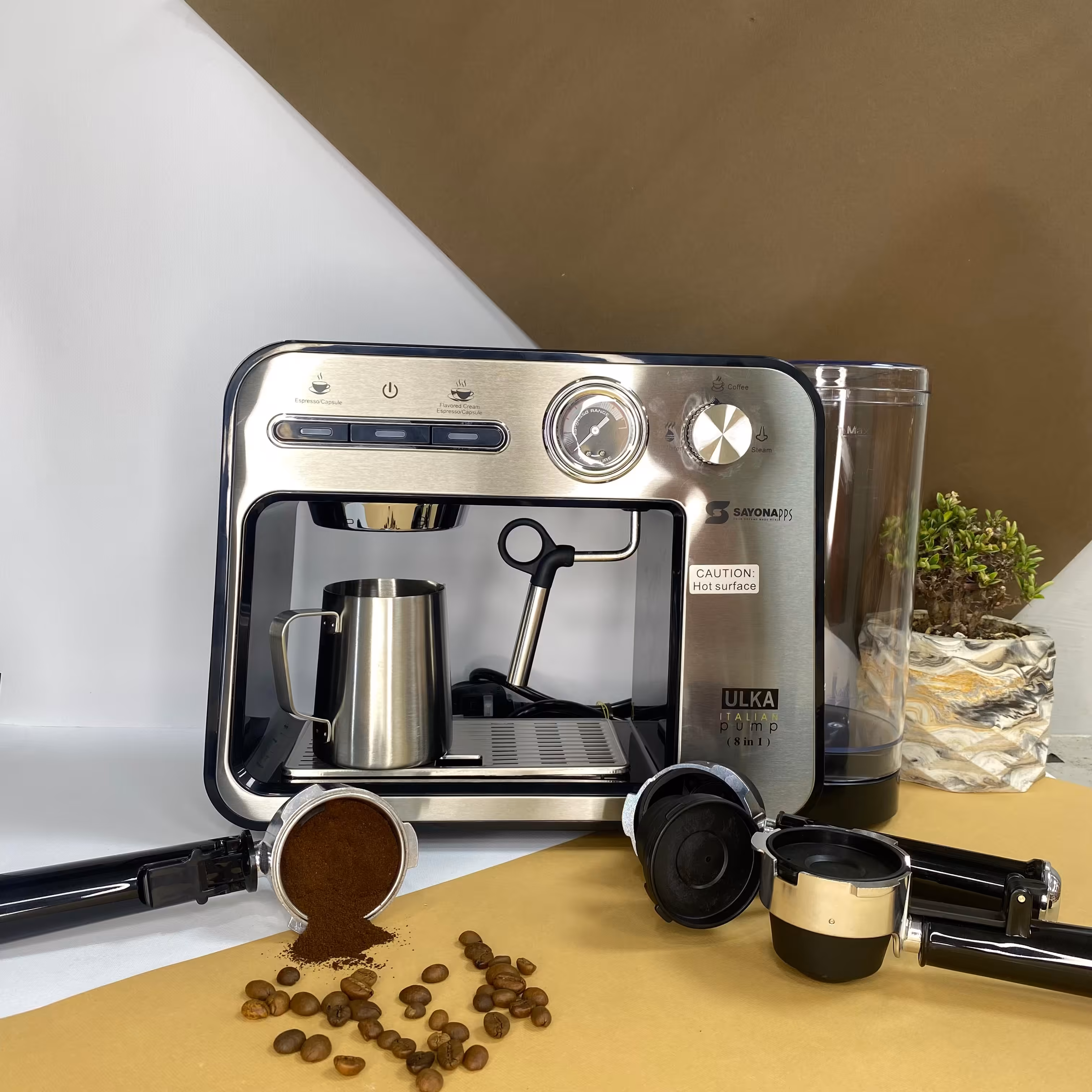 اسپرسو ساز 5471 سایونا 8کاره پمپ 20 بار ایتالیایی ظاهری خیلی خوشگل و خوش فروش