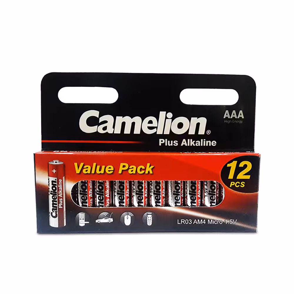 باتری نیم قلم کملیون پلاس آلکالاین CAMELION Plus Alkaline LR03 AAA بسته 12 عددی