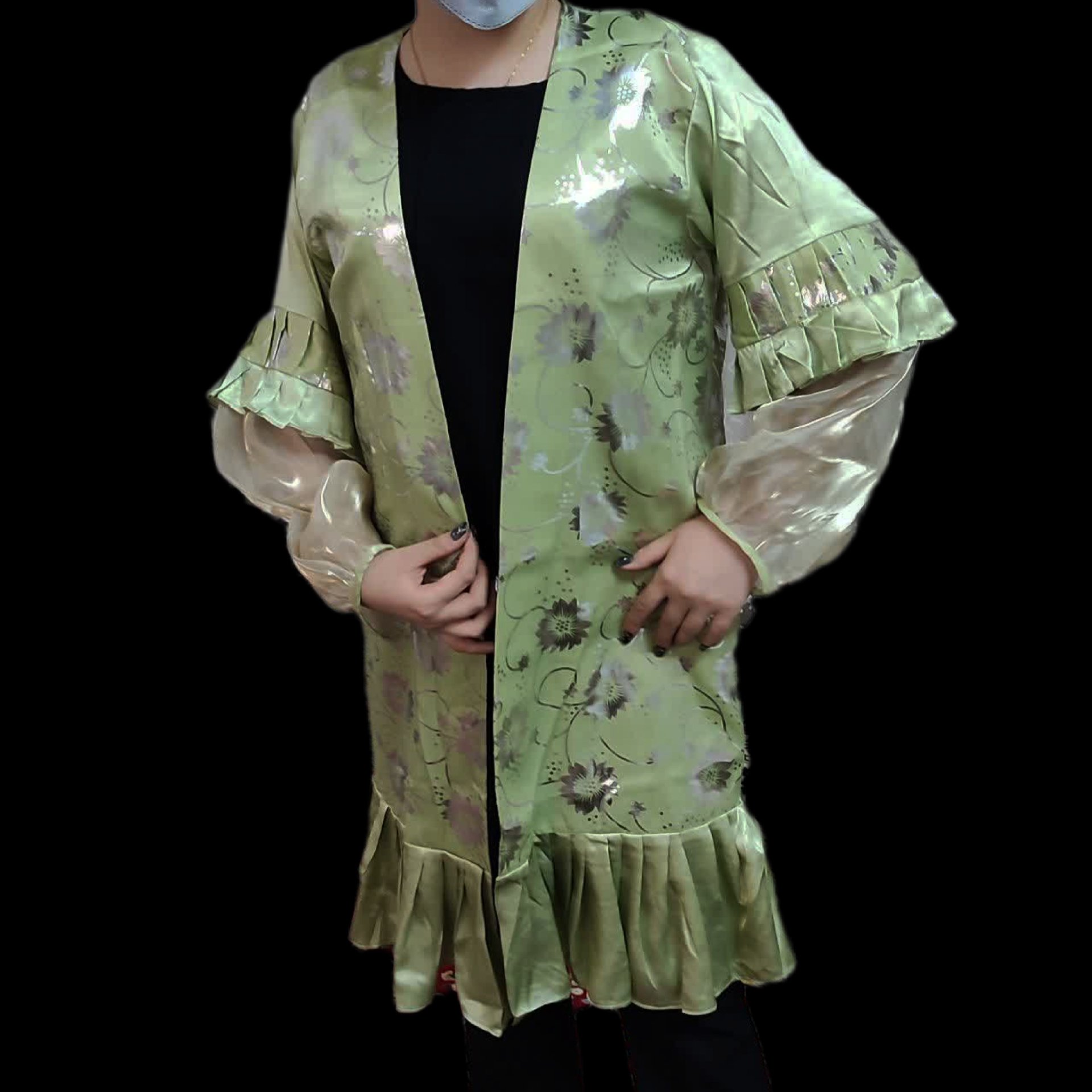 مانتو ساتن مزونی طرح دار ژاپنی زرکوب