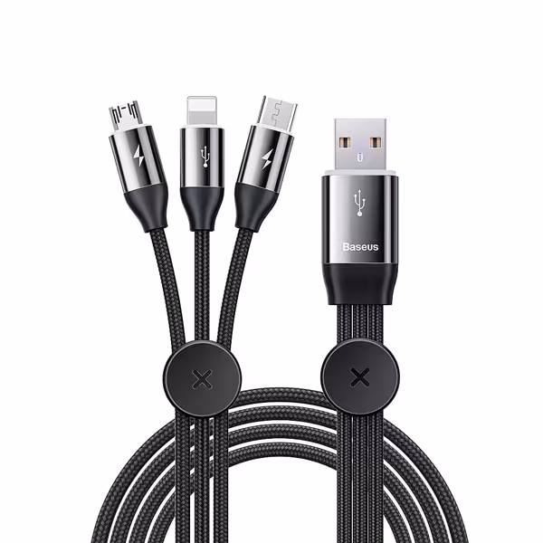 کابل شارژ 3 سر میکرو , لایتنینگ و تایپ سی باسئوس Baseus Car Co-sharing Cable USB For M L T 3.5A 1m Black