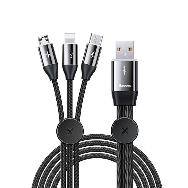 کابل شارژ 3 سر میکرو , لایتنینگ و تایپ سی باسئوس Baseus Car Co-sharing Cable USB For M L T 3.5A 1m Black