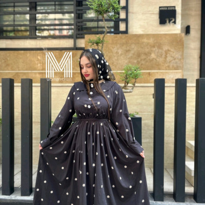 مانتو مجلسی کرپ مدل پیراهن چیندار بابونه