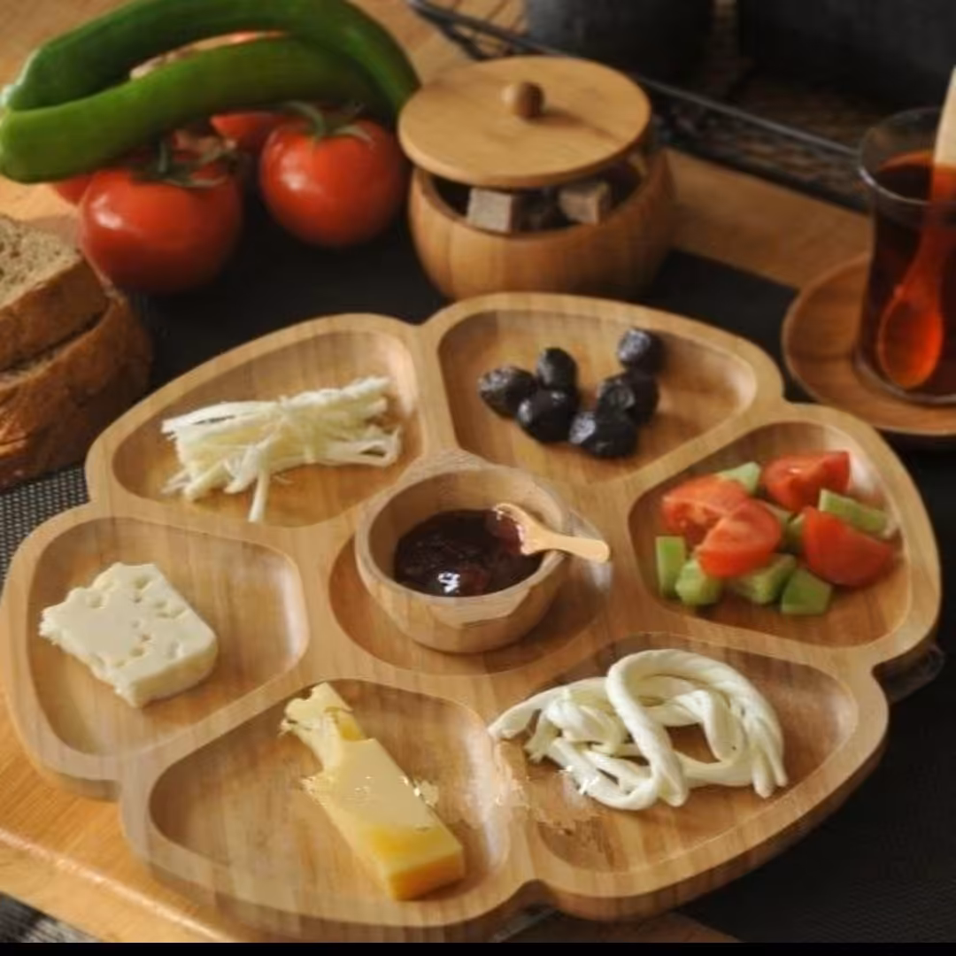 اردوخوری بامبو،مزه خوری بامبو ،قطر 30 سانت ،کیفیت عالی ،7 خانه ،قابل شستشو ،ساخته شده از چوب رابر