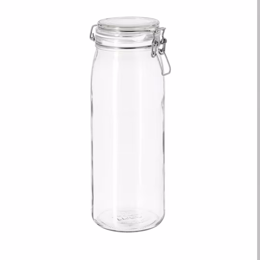 بانکه ی شیشه ای 2 لیتری با درب آیکیا مدلKORKEN. شیشه ی شفاف.31در13در11 سانتیمتر. کد804.892.18 