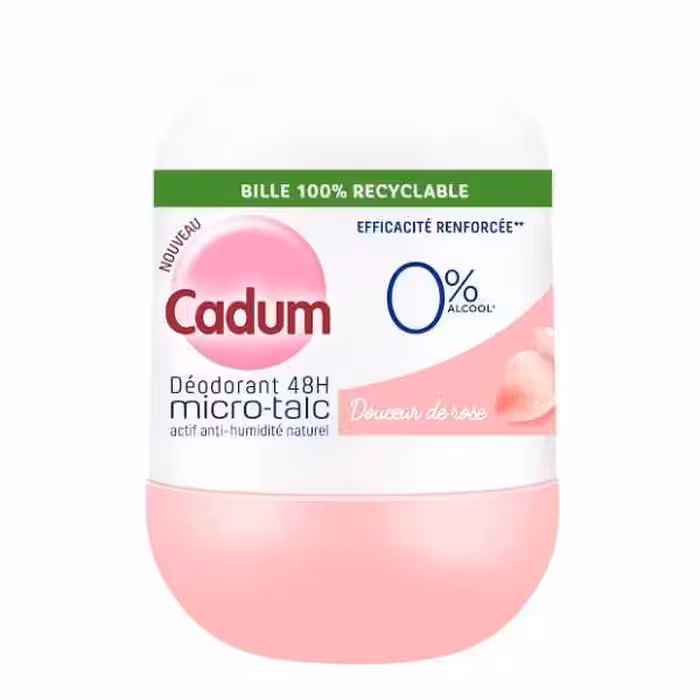 مام رول ضد تعریق ارگانیک میکرو تالک کادوم CADUM گل رز حجم 50 میل | بدون الکل، نمک آلمنیوم، عطر، پارابن