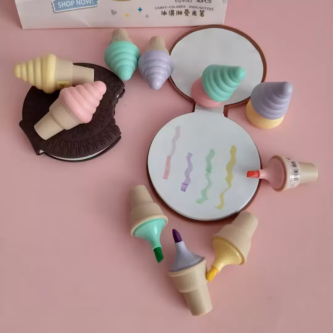 مینی هایلایتر بستنی قیفی برای علامت زدن مطالب مهم  فقط رنگ زرد و صورتی