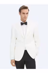 اسموکینگ سفید مردانه کت و شلوار توکسدو بافندگی ECRU FLAT SLIM FIT Kip