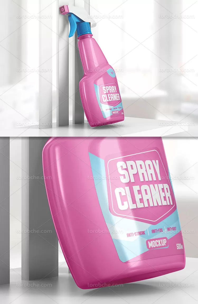 موکاپ بطری اسپری شوینده | گرافیک با طعم تربچه