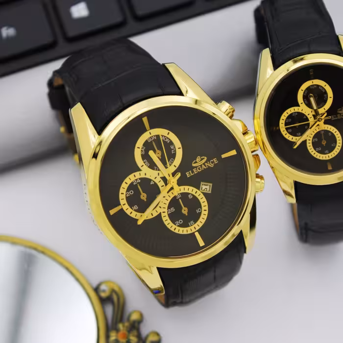 ساعت مچی ست زنانه و مردانه ـ 3 عقربه فعال فول تایم ـ  الگانس مدل803 