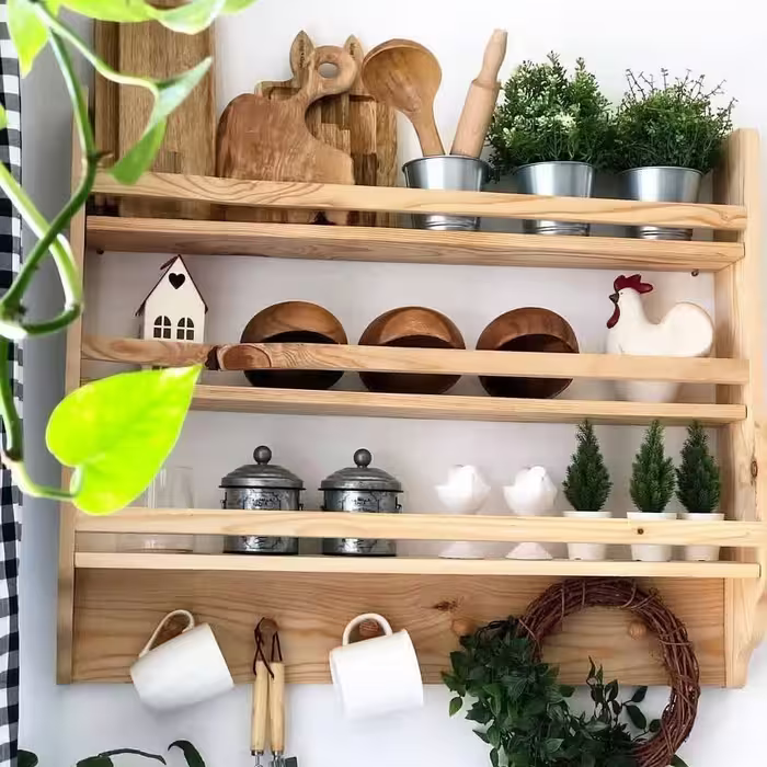 شلف چوبی مدل stk61 آویز دار آشپزخانه چوب روس رنگ روشن ضد آب