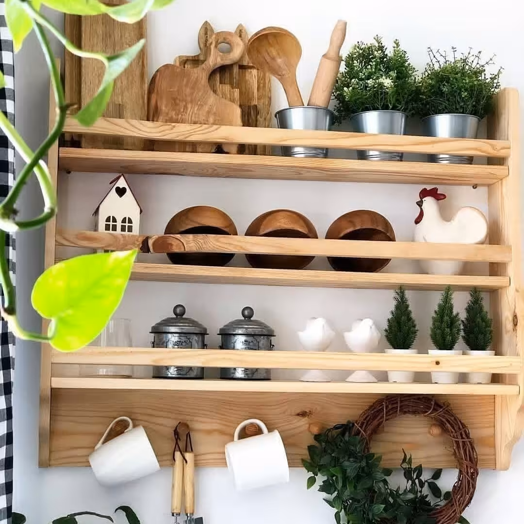 شلف چوبی مدل stk61 آویز دار آشپزخانه چوب روس رنگ روشن ضد آب