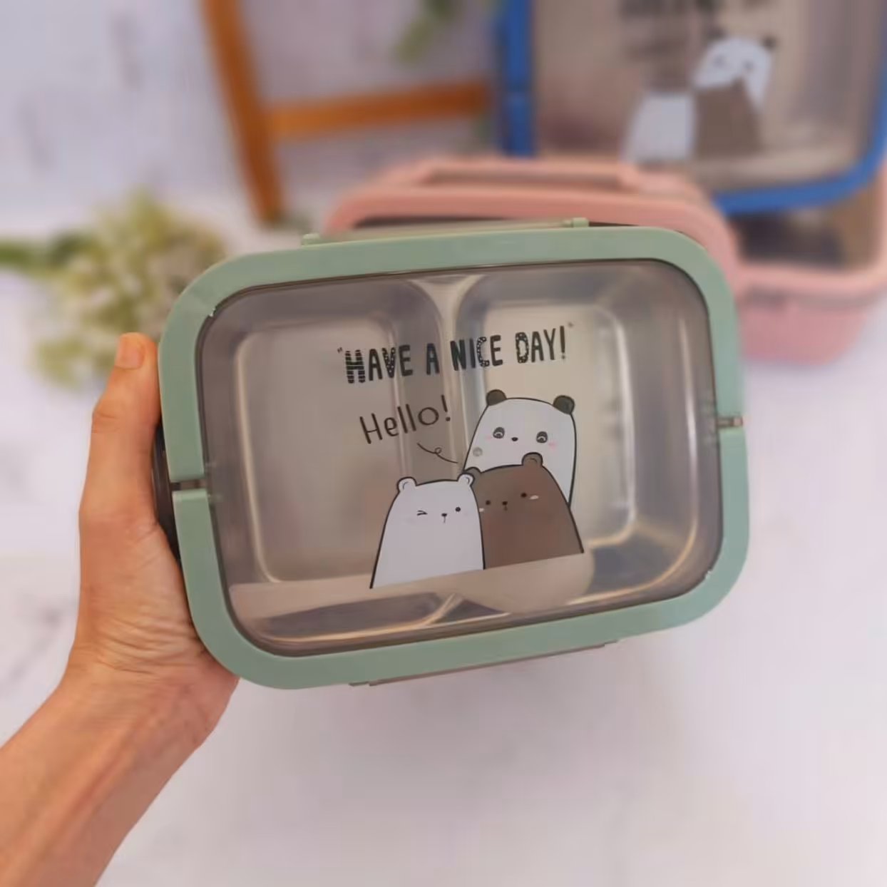 ظرف غذای استیل دو خانه طرح حیوانات