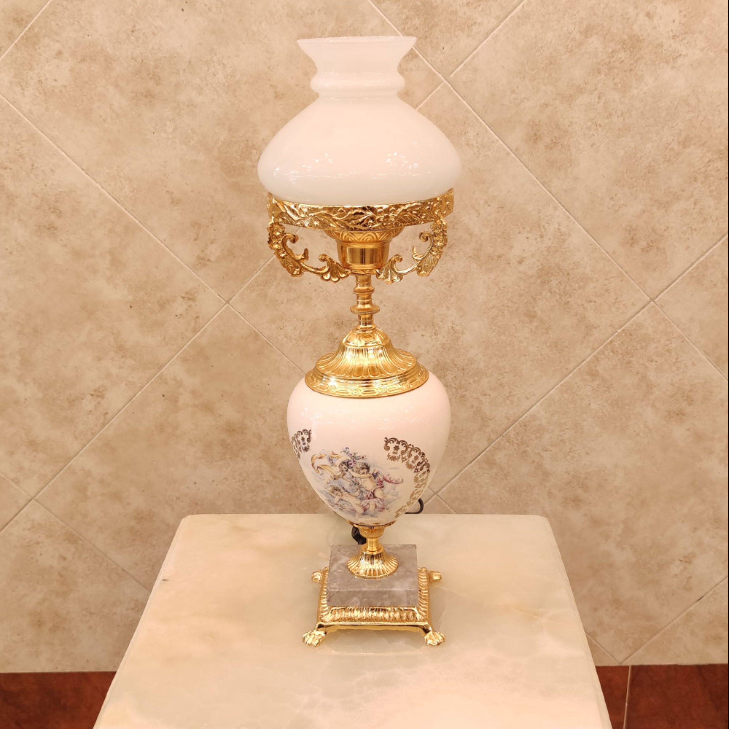 آباژور رومیزی برنزی مدل لامپا سرامیکی کوچک با آبکاری فورتیک کد 1851