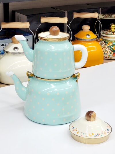 کتری و قوری خالدار آبی