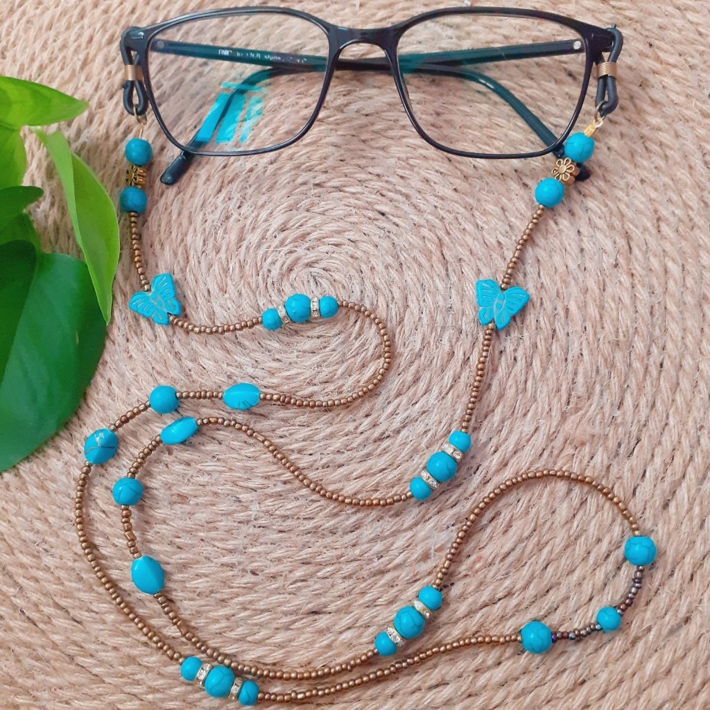 بند عینک پروانه فیروزه ای دخترانه(دستساز)