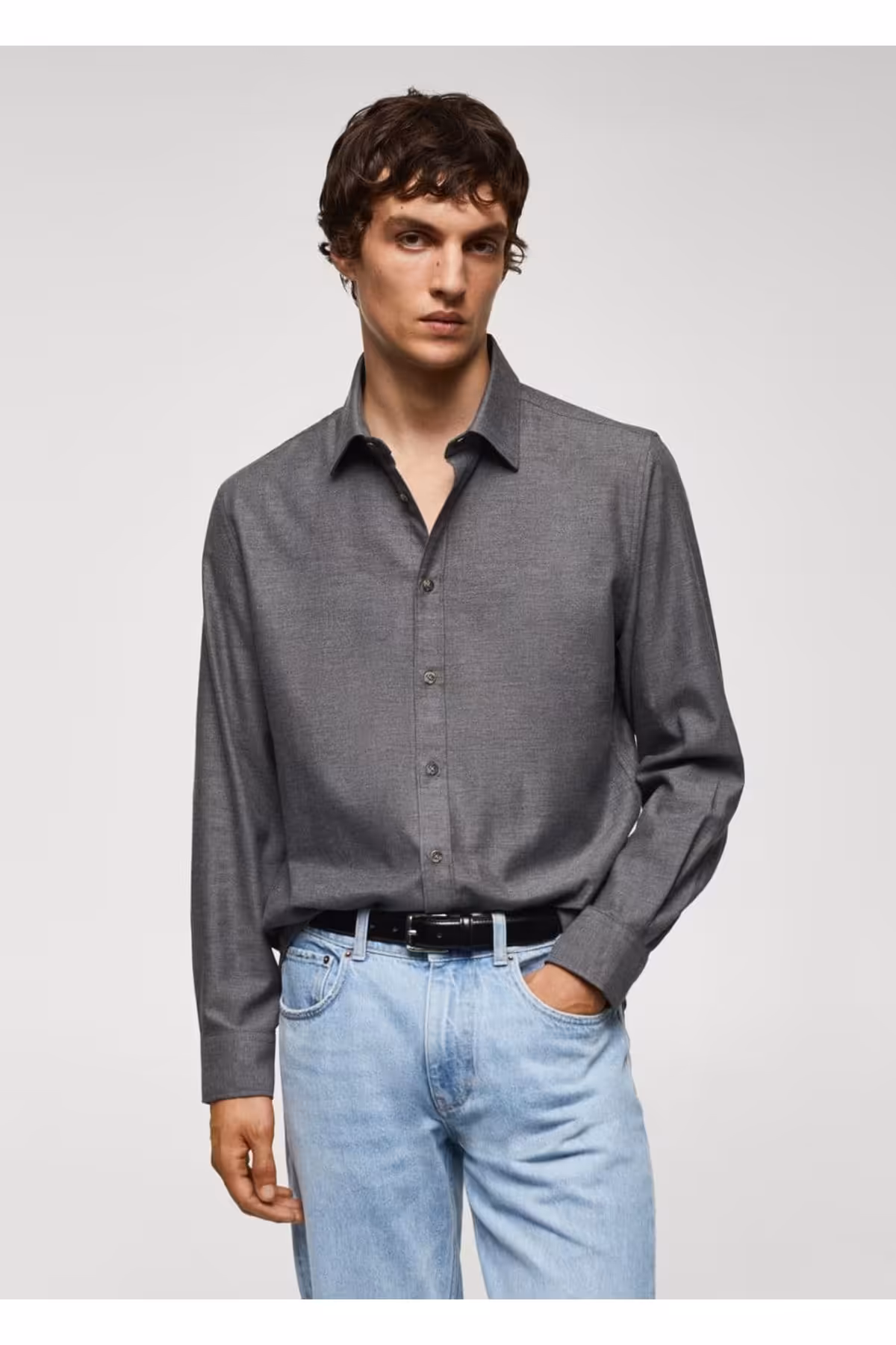 پیراهن / بلوز دکمه دار خاکستری مردانه پنبه 100 ٪ فیل MANGO Man