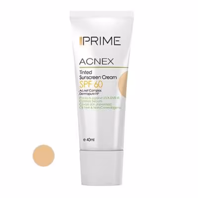 کرم ضد آفتاب رنگی پرایم مدل Acnex SPF60، مناسب پوست‌های چرب، حجم 40 میلی‌لیتر
