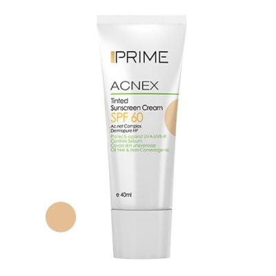 کرم ضد آفتاب رنگی پرایم مدل Acnex SPF60، مناسب پوست‌های چرب، حجم 40 میلی‌لیتر