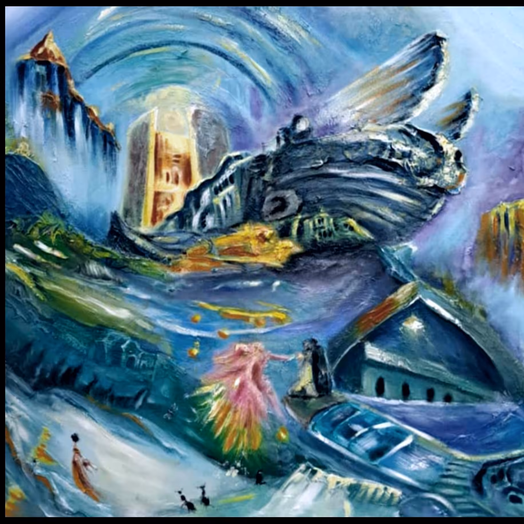 نقاشی رنگ روغن سورئال  برجسته.  اثر.  روی بوم مربع 50 cm 