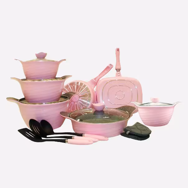 سرویس قابلمه 16 پارچه رز گرانیتی صورتی یونیک کد 7747