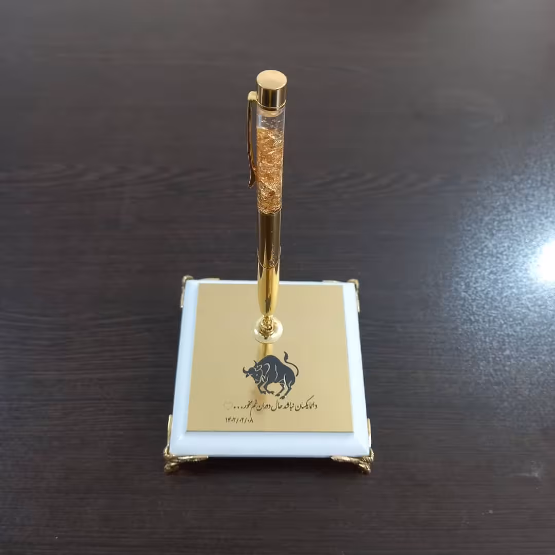 خودکار روکش طلا با باکس رومیزی و شناسنامه 