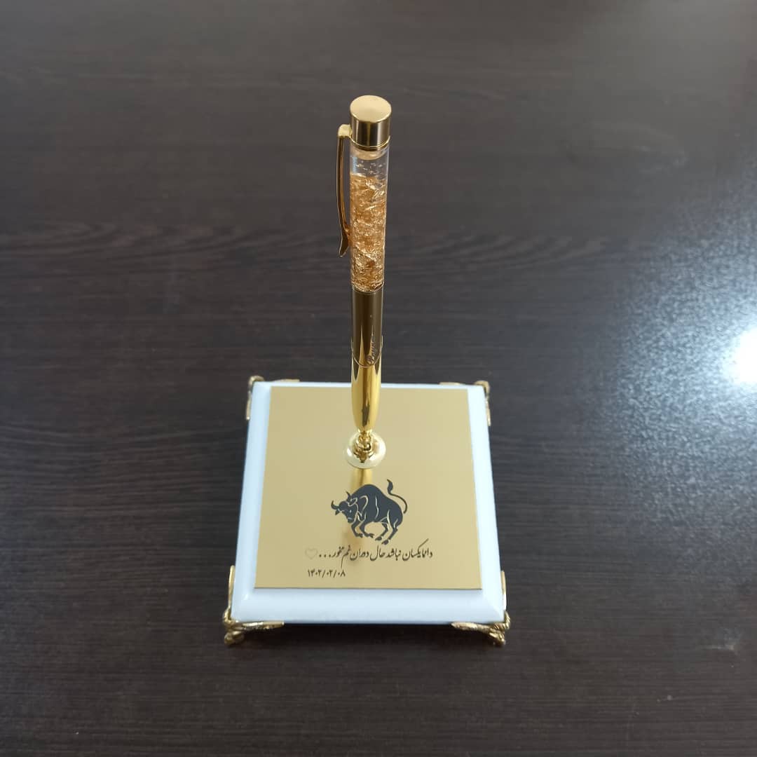 خودکار روکش طلا با باکس رومیزی و شناسنامه