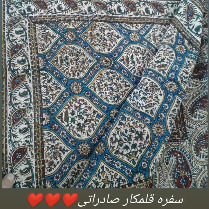 سفره قلم کار  رومیزی صادراتی و درجه 1،ابعاد100*100 طرح شیخ لطف الله