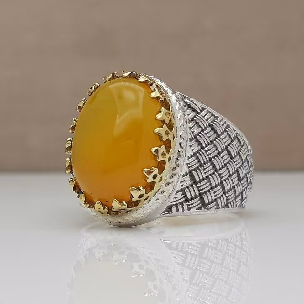 انگشتر نقره مردانه عقیق زرد شرف الشمس کد 46