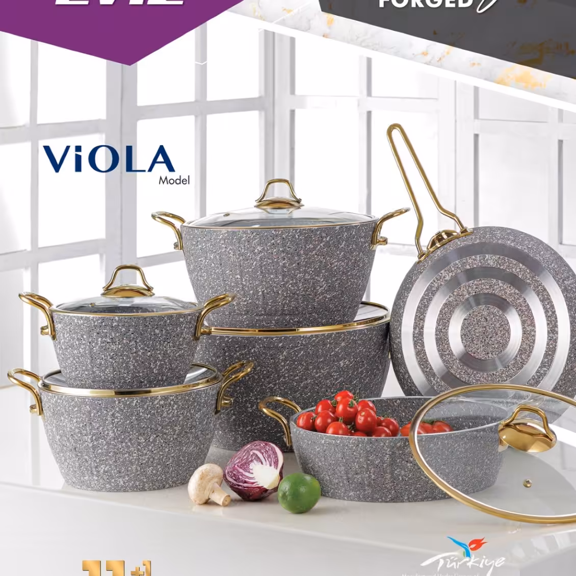 سرویس قابلمه 11 پارچه EVIZ PLUS مدل ویولا  طوسی سنگی 