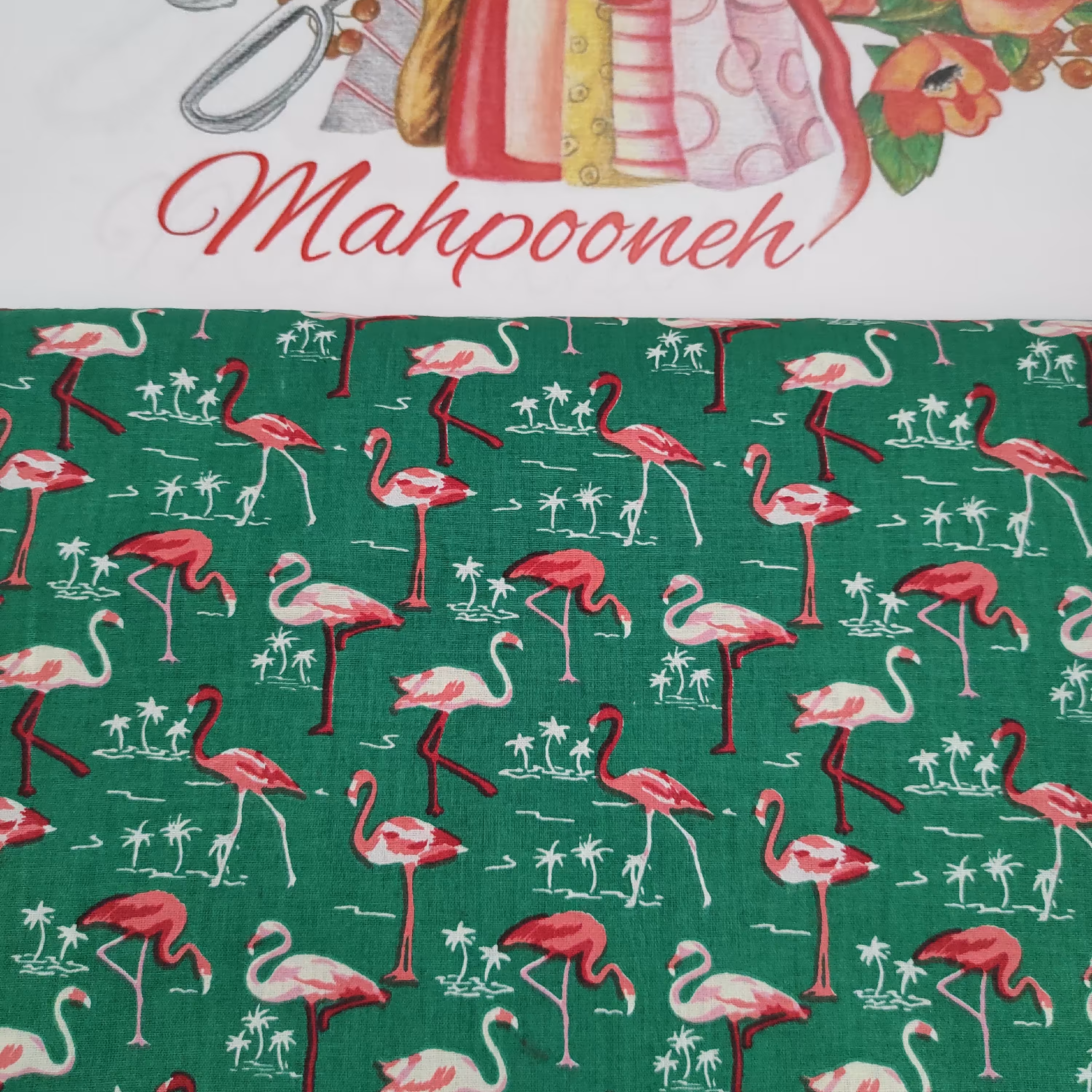 کتان نخ طرح فلامینگو سبز