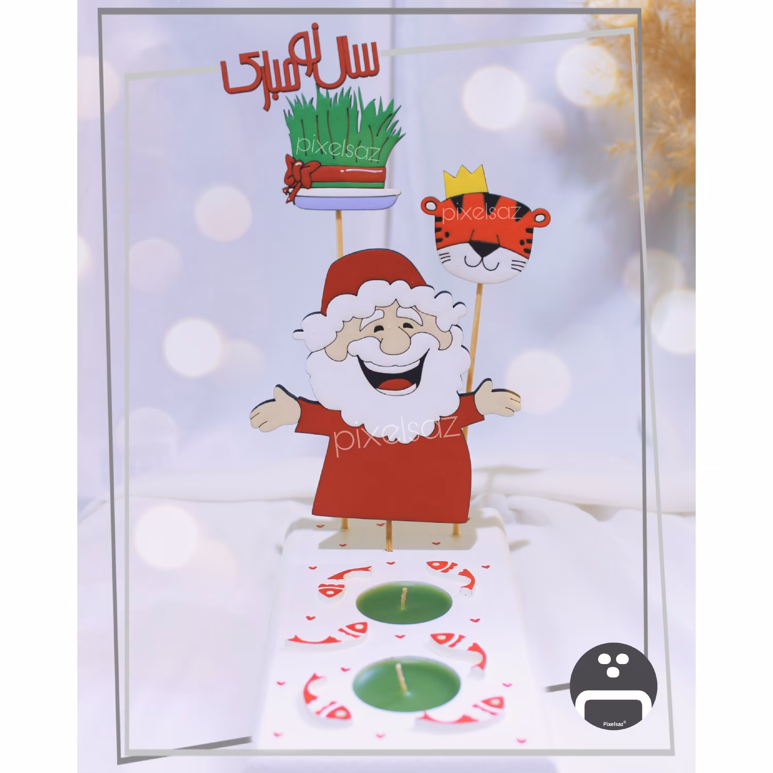 استند جاشمعی طرح بهار،جنس چوبی،ضدآب،نقاشی شده با دست،مناسب سفره هفت سین