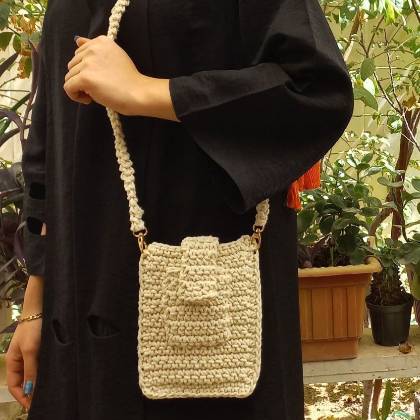 کیف رو دوشی زنانه مکرومه کتان