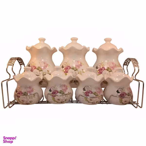 جای ادویه و پا سماوری مام لوکس مدل گلدار کد 8323 مجموعه 7 پارچه