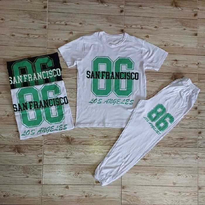 ست تیشرت و شلوار اسلش جیب دار  مشکی و سفید