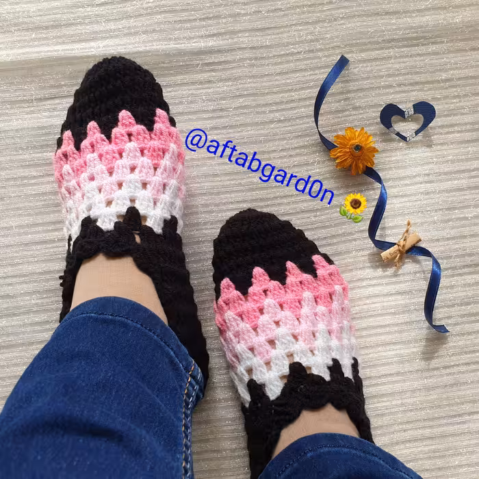 جوراب بافتنی 4رنگ مشکی صورتی روشن گالری آفتابگردون