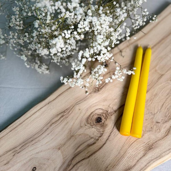 شمع قلمی  20 سانتی رنگ زرد بسته 6 عددی جعبه چوبی
